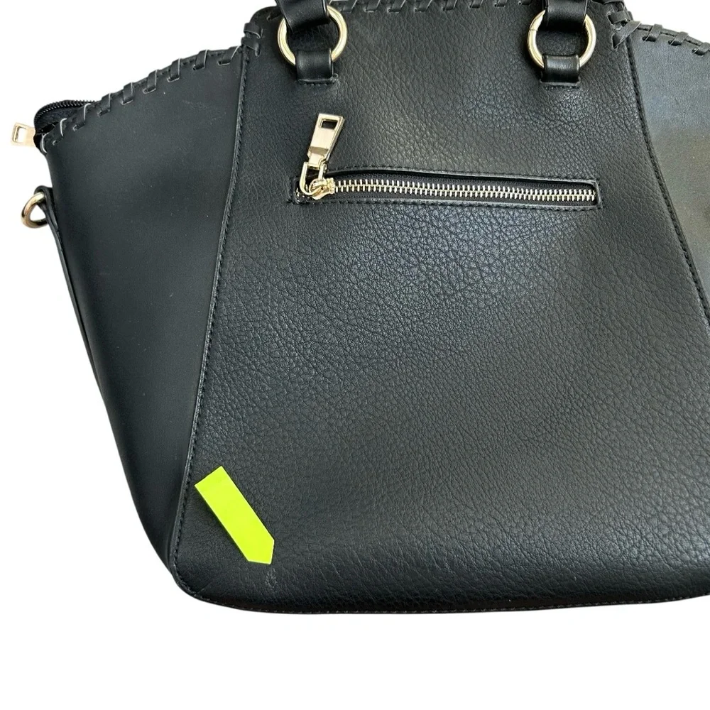 ISABELLE Women’s Nubuck Leather/Vegan Leather Purse Tote Black/Gold Braid Tassel
